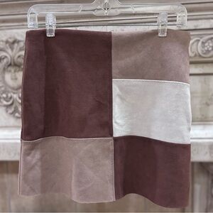 Jolie & Joy Brown Faux Suede Patchwork Quilted Design Mini Skirt Size Large
